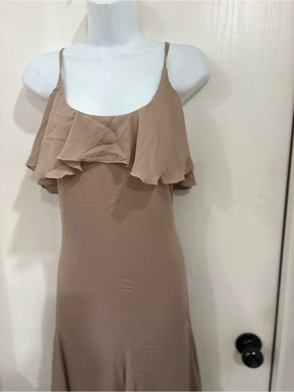 Abercrombie & Fitch simple minimalist flowy Beige Ruffle Slip Maxi Dress